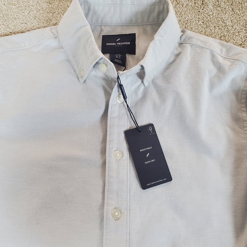 Daniel Hechter Men's Button Down Oxford Shirt Size Medium Light Gray NWTGS